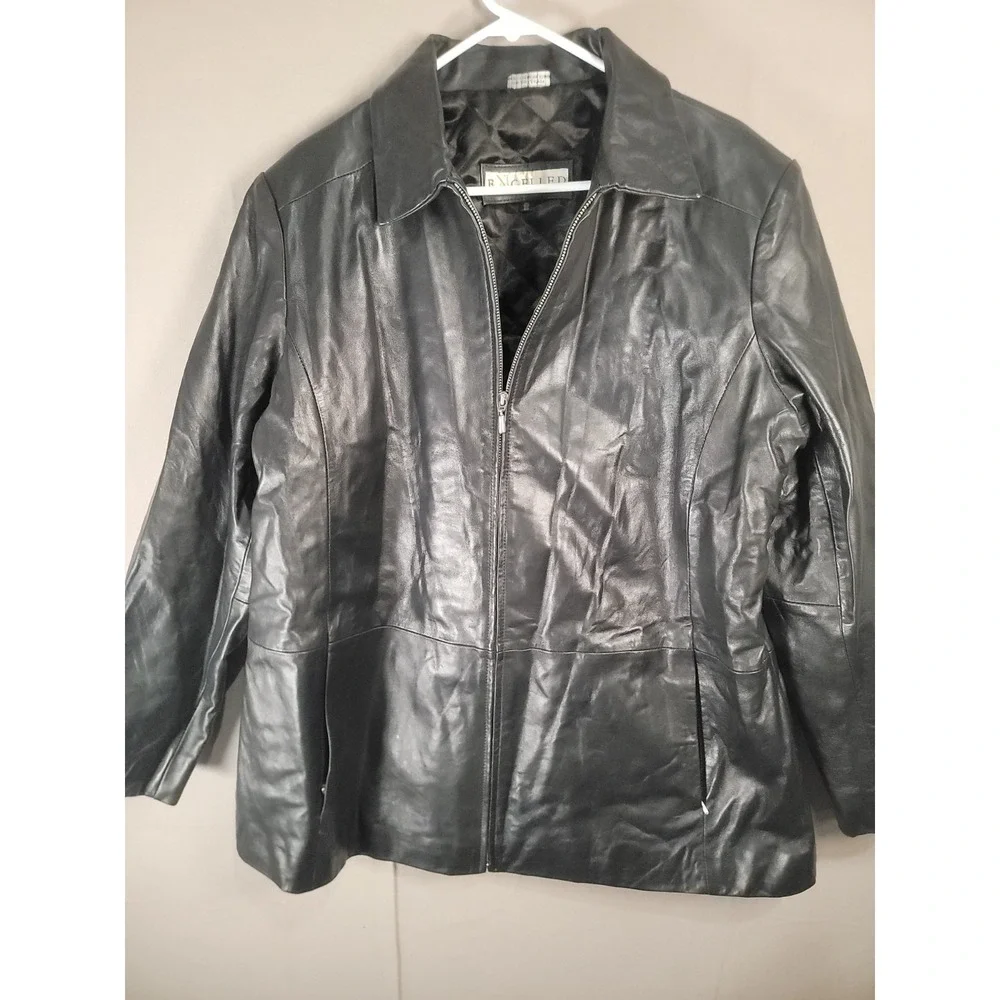 Excelled Leather Jacket Mens 2XL Big Black Genuine Leather Quilted Coat Full Zip